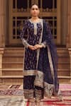 Buy_LASHKARAA_Blue Tissue Embroidery Thread Round Neck Wildflora Print And Kurta Pant Set _at_Aza_Fashions