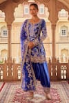 Buy_LASHKARAA_Blue Satin Embroidery Thread Round Neck Gullista Kurta And Salwar Pant Set _at_Aza_Fashions