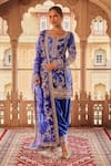 Buy_LASHKARAA_Blue Satin Embroidery Thread Round Neck Gullista Kurta And Salwar Pant Set _Online_at_Aza_Fashions