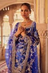 Shop_LASHKARAA_Blue Satin Embroidery Thread Round Neck Gullista Kurta And Salwar Pant Set _Online_at_Aza_Fashions