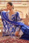 LASHKARAA_Blue Satin Embroidery Thread Round Neck Gullista Kurta And Salwar Pant Set _at_Aza_Fashions