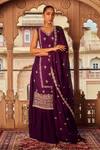 Buy_LASHKARAA_Purple Chiffon Lining Satin Embroidery Thread Crest Bloom Kurta And Palazzo Set _at_Aza_Fashions