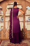 LASHKARAA_Purple Chiffon Lining Satin Embroidery Thread Crest Bloom Kurta And Palazzo Set _Online_at_Aza_Fashions