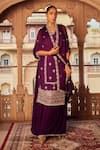 Buy_LASHKARAA_Purple Chiffon Lining Satin Embroidery Thread Crest Bloom Kurta And Palazzo Set _Online_at_Aza_Fashions