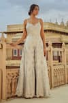 Buy_LASHKARAA_Grey Silk Lining Shantoon Embroidery Thread Sweetheart Bahara Sequin Jumpsuit _at_Aza_Fashions