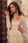 Buy_LASHKARAA_Beige Tissue Embroidery Thread Square Neck Starla Bloom Anarkali With Dupatta _Online_at_Aza_Fashions