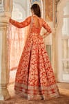 LASHKARAA_Orange Brocade Woven Blossom Sweetheart Neck Anarkali With Dupatta _Online_at_Aza_Fashions