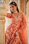 Buy_LASHKARAA_Orange Brocade Woven Blossom Sweetheart Neck Anarkali With Dupatta _Online_at_Aza_Fashions