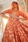 Shop_LASHKARAA_Orange Brocade Woven Blossom Sweetheart Neck Anarkali With Dupatta _Online_at_Aza_Fashions