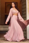 Buy_LASHKARAA_Pink Georgette Lining Satin Embroidery Thread Gardenia Cape And Sharara Set _Online_at_Aza_Fashions