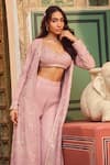 Shop_LASHKARAA_Pink Georgette Lining Satin Embroidery Thread Gardenia Cape And Sharara Set _Online_at_Aza_Fashions