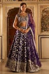 Buy_LASHKARAA_Purple Brocade Embroidery Thread Leaf Neck Mughal Gul Woven Lehenga Set _at_Aza_Fashions