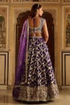 LASHKARAA_Purple Brocade Embroidery Thread Leaf Neck Mughal Gul Woven Lehenga Set _Online_at_Aza_Fashions