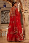 LASHKARAA_Red Blouse And Lehenga Silk Embroidery Thread Notched Zari Set _Online_at_Aza_Fashions