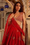 Shop_LASHKARAA_Red Blouse And Lehenga Silk Embroidery Thread Notched Zari Set _Online_at_Aza_Fashions