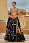 Buy_LASHKARAA_Black Blouse And Lehenga Georgette Embroidery Thread Scoop Neck Floral Set _at_Aza_Fashions