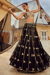 LASHKARAA_Black Blouse And Lehenga Georgette Embroidery Thread Scoop Neck Floral Set _at_Aza_Fashions