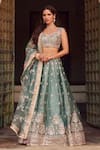 Buy_LASHKARAA_Green Blouse And Lehenga Organza Embroidery Thread Floral Panelled Set _at_Aza_Fashions