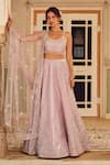 LASHKARAA_Purple Blouse And Lehenga Organza Embroidery Thread Scoop Neck Sequin Work Set _at_Aza_Fashions