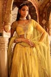 LASHKARAA_Yellow Blouse And Lehenga Viscose Organza Embroidery Thread Sweetheart Bead Set _at_Aza_Fashions