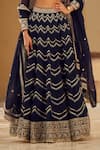 Buy_LASHKARAA_Blue Blouse And Lehenga Organza Embroidery Thread Square Neck Chevron Set _Online_at_Aza_Fashions