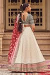 Shop_LASHKARAA_Red Blouse Organza Woven Diamond V Neck Lehenga Set _at_Aza_Fashions