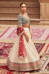 LASHKARAA_Red Blouse Organza Woven Diamond V Neck Lehenga Set _Online_at_Aza_Fashions