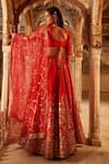 Shop_LASHKARAA_Pink Blouse And Lehenga Silk Embroidery Thread Scoop Neck Zari Work Set _at_Aza_Fashions