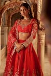 Shop_LASHKARAA_Pink Blouse And Lehenga Silk Embroidery Thread Scoop Neck Zari Work Set _Online_at_Aza_Fashions