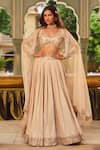 Buy_LASHKARAA_Beige Blouse And Lehenga Brocade Woven Hexagon Notched Set _at_Aza_Fashions