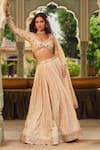 Buy_LASHKARAA_Beige Blouse And Lehenga Brocade Woven Hexagon Notched Set _Online_at_Aza_Fashions