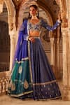 Buy_LASHKARAA_Blue Blouse And Lehenga Brocade Woven Geometric V Neck Set _at_Aza_Fashions