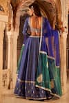 LASHKARAA_Blue Blouse And Lehenga Brocade Woven Geometric V Neck Set _Online_at_Aza_Fashions