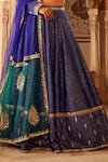 Buy_LASHKARAA_Blue Blouse And Lehenga Brocade Woven Geometric V Neck Set _Online_at_Aza_Fashions