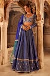 Shop_LASHKARAA_Blue Blouse And Lehenga Brocade Woven Geometric V Neck Set _Online_at_Aza_Fashions