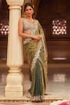 Buy_LASHKARAA_Green Saree Silk Embroidery Zari Leaf Neck Floral Cutwork Border With Blouse _at_Aza_Fashions