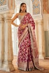 Buy_LASHKARAA_Purple Brocade Woven Floral Sweetheart Neck Saree With Blouse _at_Aza_Fashions