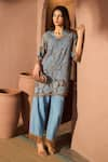 Buy_Tasuvure_Blue Cotton Lace Round Cutwork Myra Mesh Daisy Co-ord Set _at_Aza_Fashions