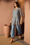 Tasuvure_Blue Cotton Lace Round Cutwork Myra Mesh Daisy Co-ord Set _at_Aza_Fashions