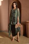 Shop_Tasuvure_Green Organza Round Draped Dress With Orgnaz Cape _at_Aza_Fashions