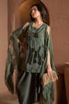 Buy_Tasuvure_Green Organza Round Draped Dress With Orgnaz Cape _Online_at_Aza_Fashions