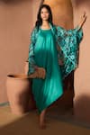 Buy_Tasuvure_Blue Satin Silk Round Slip Easy Dress With Chantilly Lace Cape _at_Aza_Fashions