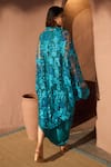 Shop_Tasuvure_Blue Satin Silk Round Dress With Chantilly Lace Cape _at_Aza_Fashions