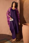 Buy_Tasuvure_Purple Satin Silk Round Slip Easy Dress With Floral Cape _at_Aza_Fashions