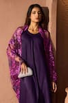 Tasuvure_Purple Satin Silk Round Slip Easy Dress With Floral Cape _Online_at_Aza_Fashions