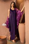 Buy_Tasuvure_Purple Satin Silk Round Slip Easy Dress With Floral Cape _Online_at_Aza_Fashions