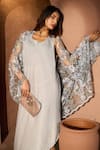 Buy_Tasuvure_Silver Satin Silk Round Slip Easy Dress With Chantilly Floral Cape _Online_at_Aza_Fashions