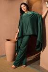 Buy_Tasuvure_Green Satin Silk Embroidered Sequin Boat Divine Work Cape And Pant Co-ord Set _Online_at_Aza_Fashions