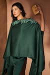 Shop_Tasuvure_Green Satin Silk Embroidered Sequin Boat Divine Work Cape And Pant Co-ord Set _Online_at_Aza_Fashions