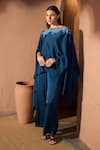 Buy_Tasuvure_Blue Satin Silk Embroidered Sequin Boat Cape And Pant Set _at_Aza_Fashions